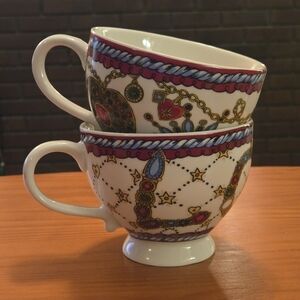 Brighton Limited Edition Large COFFEE TEA CUPS Set of 2 Holiday Jewel Love EUC